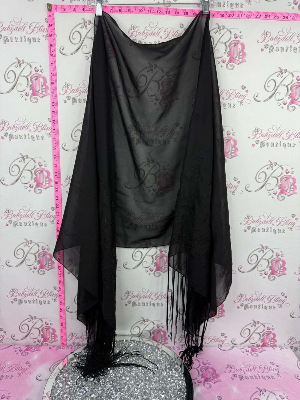 Scarf or wrap Black Fringe Chiffon Wrap Skirt - Sheer Layered Women's Skirt